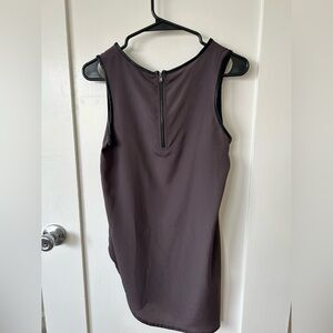 Brown with leather trim, sleeveless blouse